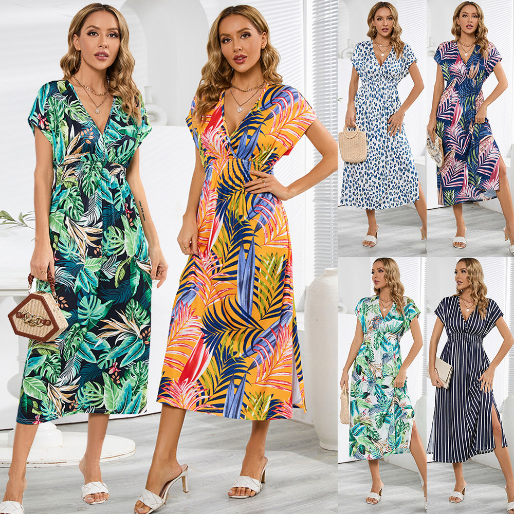 Relaxing Bat-Sleeves V-Neck Strap Dress For Women