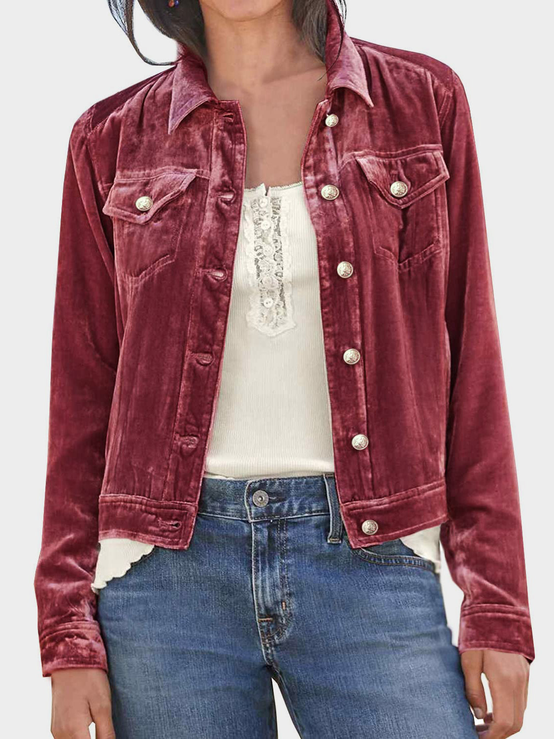 Button-Up Long-Sleeve Jacket With Chest Pockets - US Only