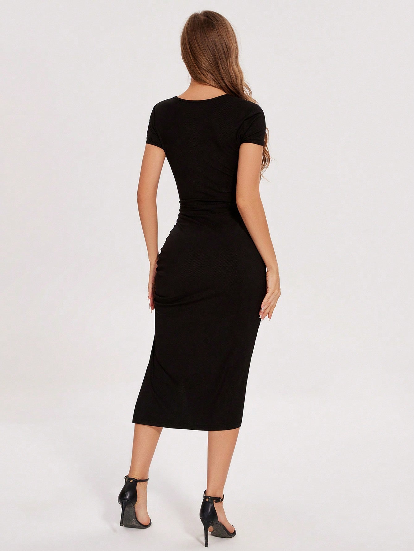 Hollow Split-Thigh Drawstring Short-Sleeve Dress - US Only