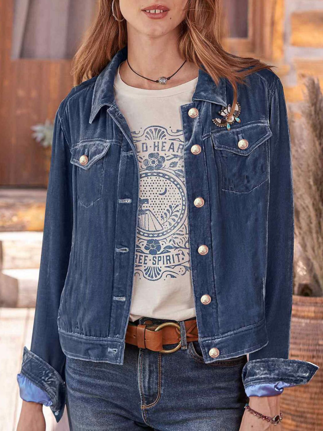 Button-Up Long-Sleeve Jacket With Chest Pockets - US Only