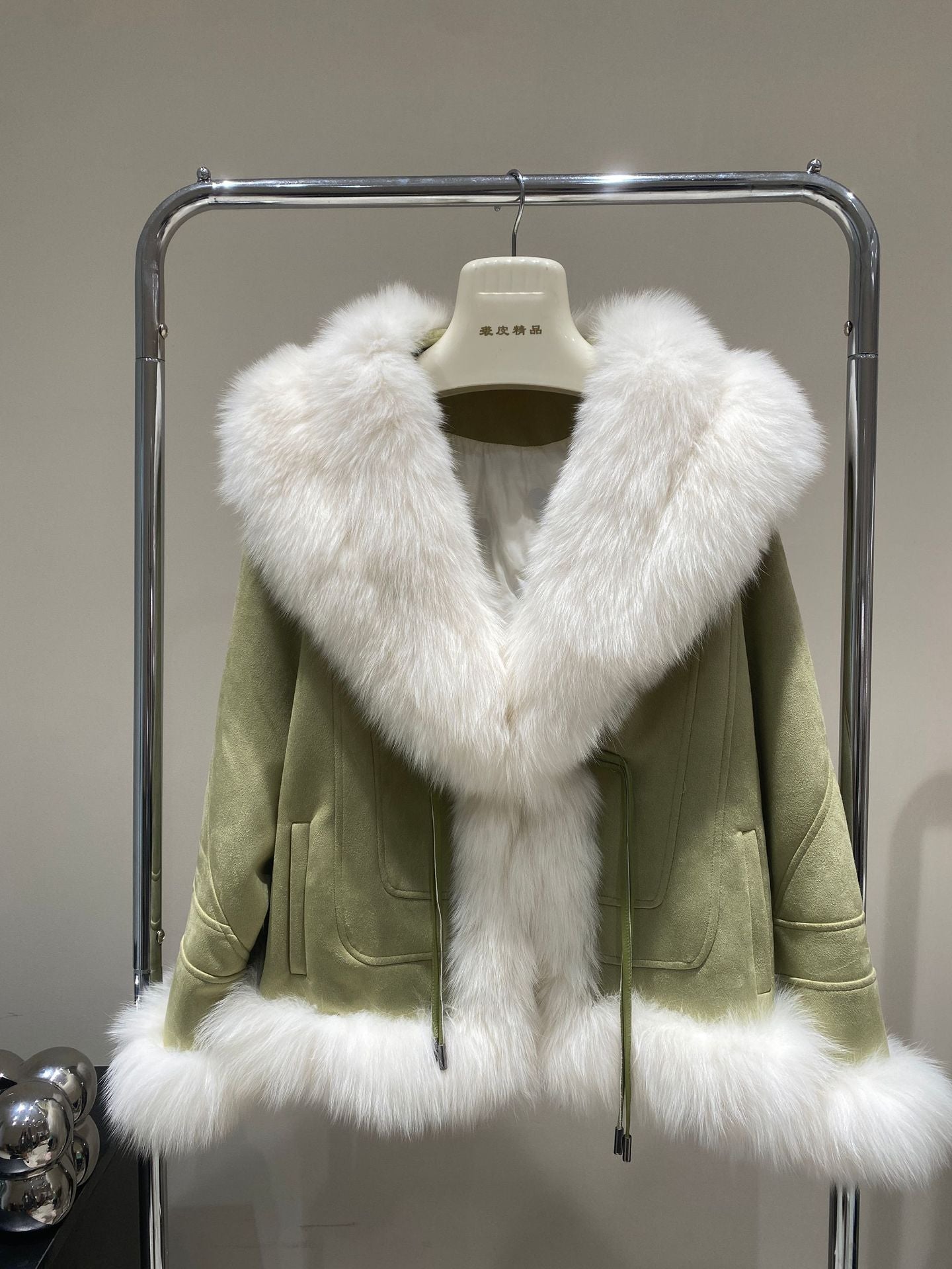 Suede Stitching Fox Fur Collar Jacket