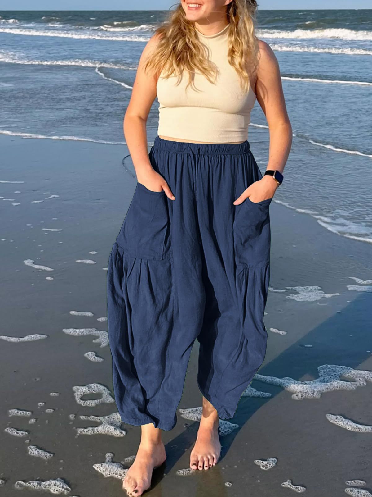 Fashion Wide-Leg Loose Elastic High-Waist Pleated Long Trousers