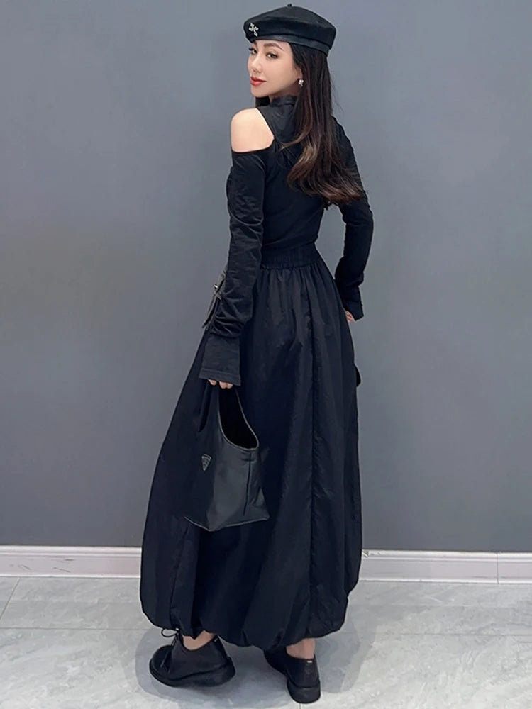 Big Pockets Denim Patchwork Long Skirt