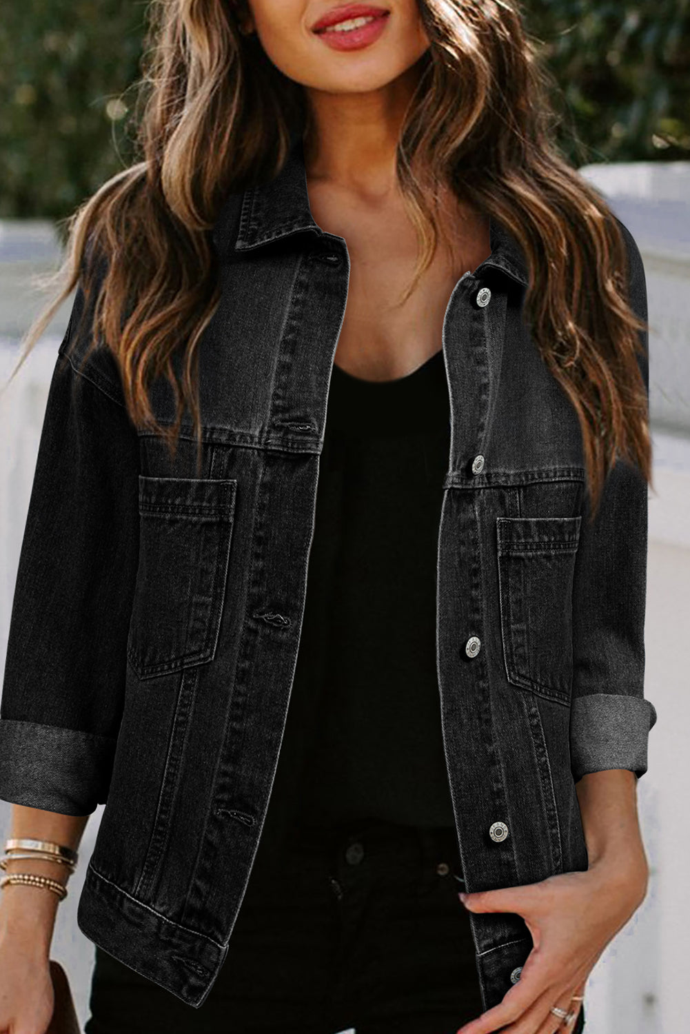 Women's Washed Oversize Pocket Denim Jacket