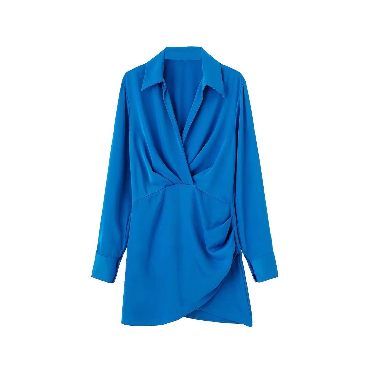 European & American Style Silk Satin Texture Waist Shirt Dress