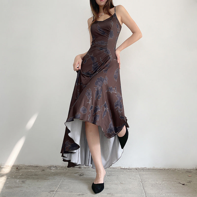 Beauty-Back Pleated High-Waist Sling Dress