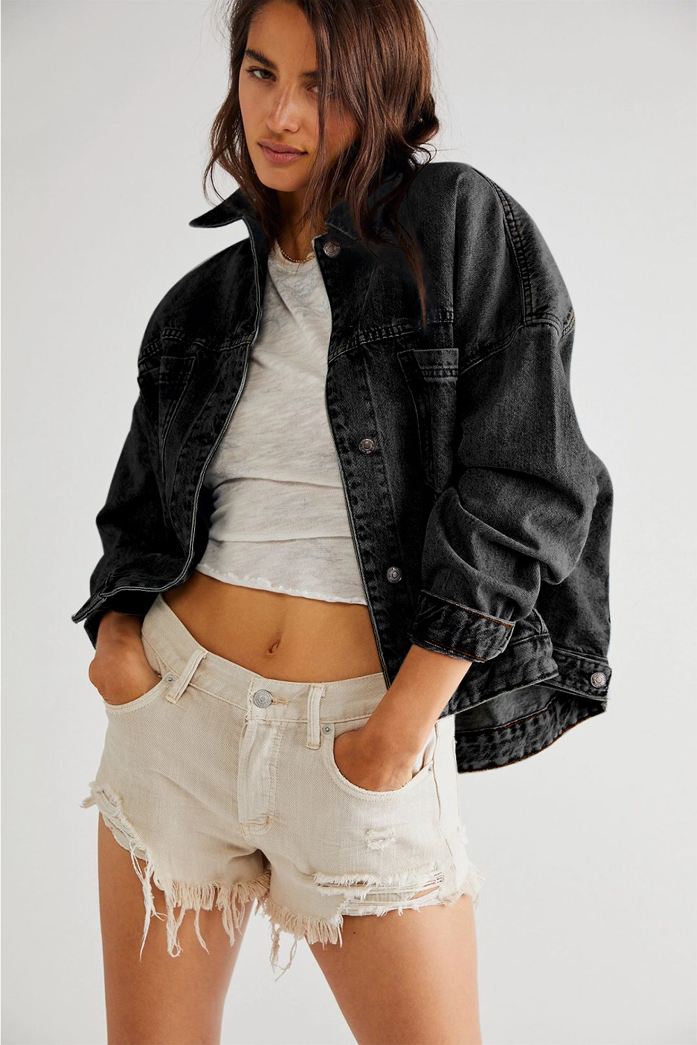 Women's Washed Oversize Pocket Denim Jacket