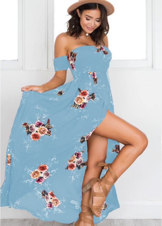 Boho-Style Off-Shoulder Beach Long Dress