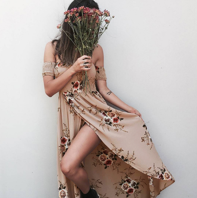 Boho-Style Off-Shoulder Beach Long Dress