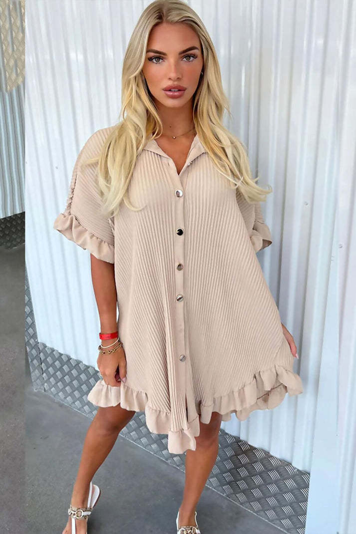 Women's Pleated Shirt Mini Dress