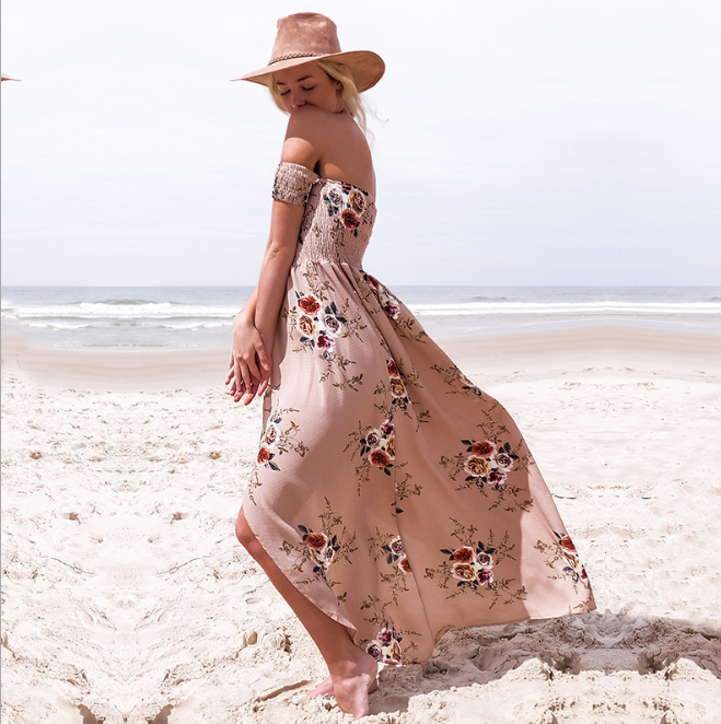 Boho-Style Off-Shoulder Beach Long Dress