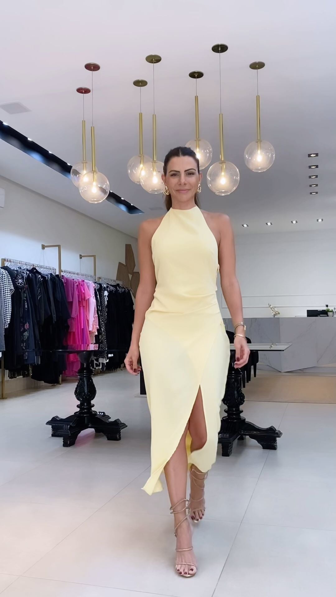 Backless Halter Slit Fold Asymmetric Dress