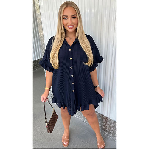 Women's Pleated Shirt Mini Dress