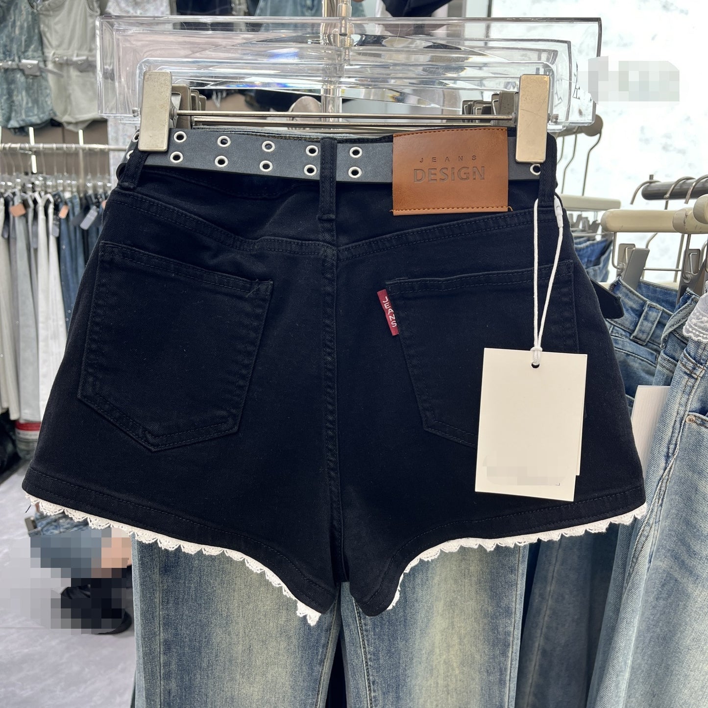 Lace-Edge Denim Shorts