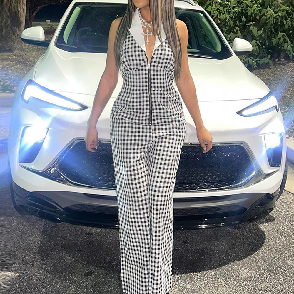 Backless Collar Zipper Jumpsuit