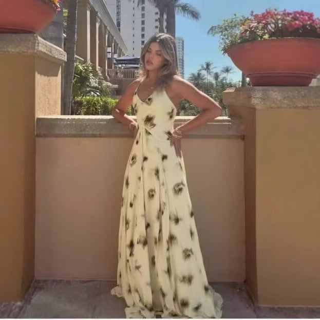 Flared Waist-Tight Chiffon Maxi Dress