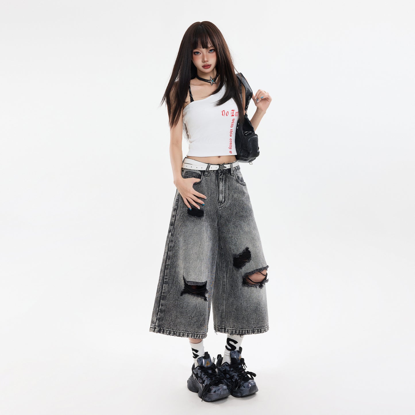 Vintage Seven-Point Wide-Leg Denim Trousers