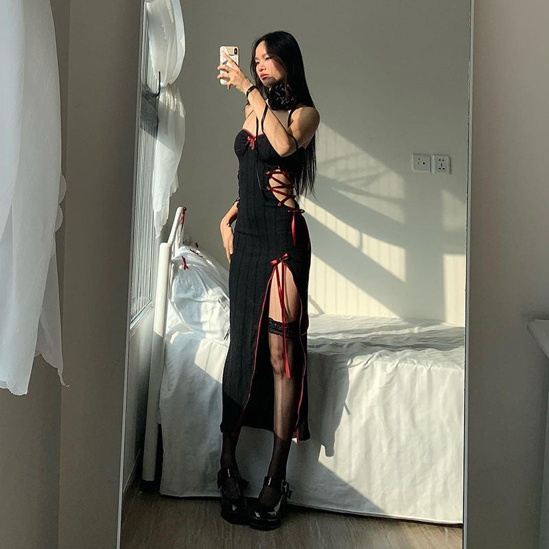 Slim Fit Hollow-out Elegant European And American Style Fashion Tube Top Split Dress