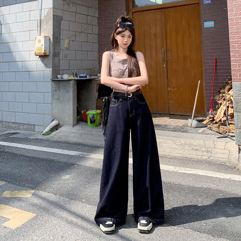 High-Waist White Denim Wide-Leg Pants