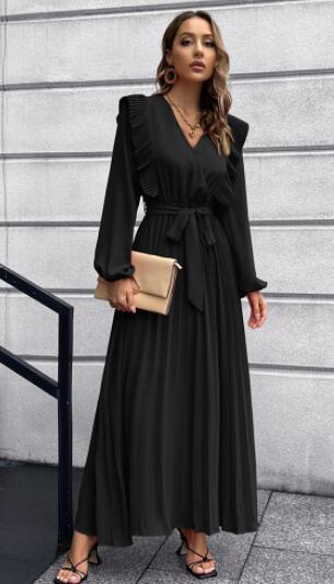 V-Neck Pleated Maxi Dress