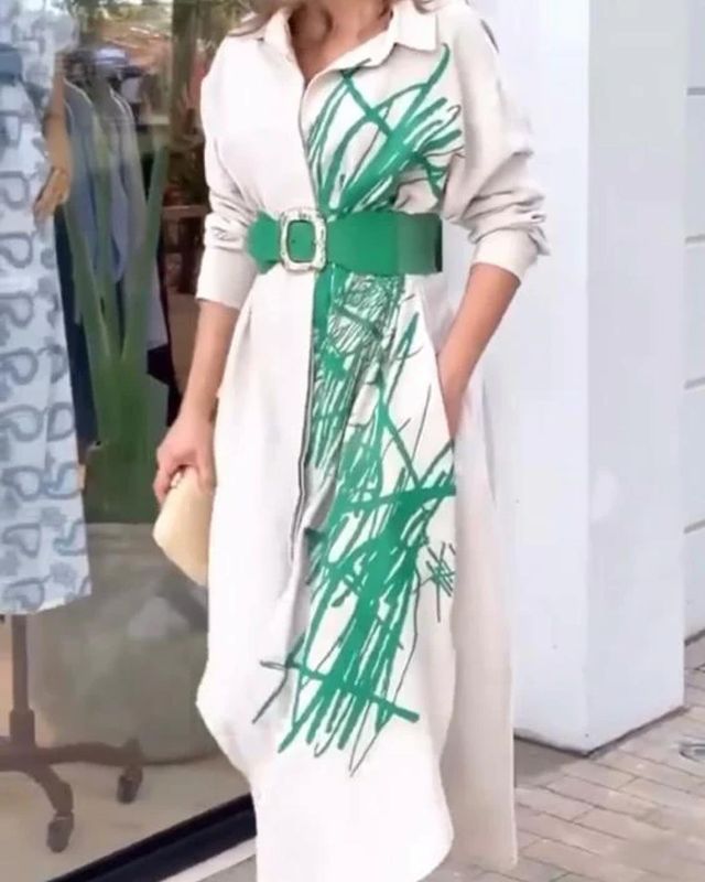 Casual Fashion Graffiti Versatile Belt Dress