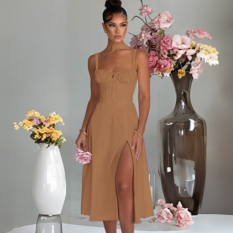 Casual Lace-Up Slim-Fit Slit Sling Dress