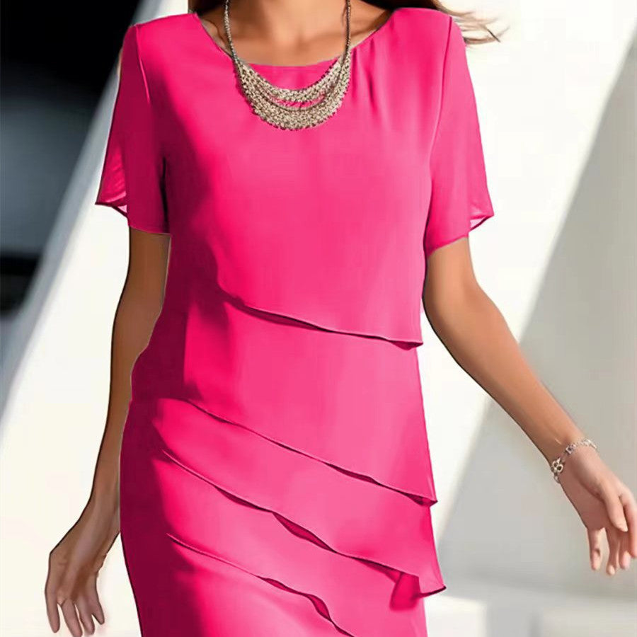 Patchwork Round-Neck Short-Sleeve Dress
