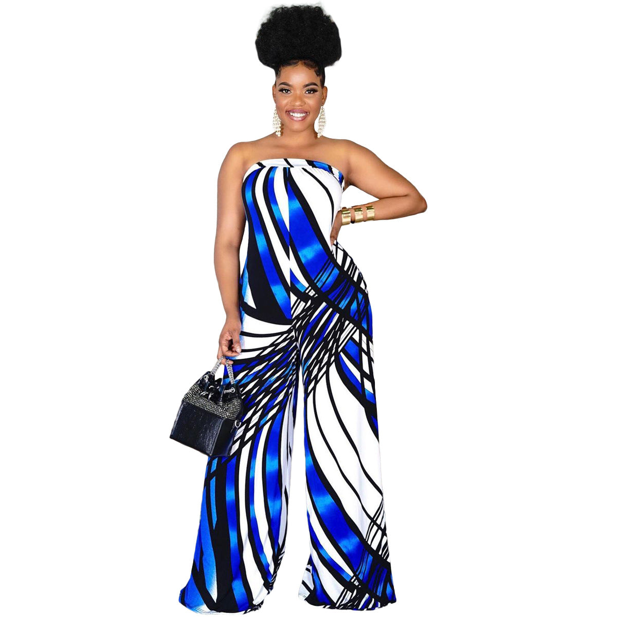 Women's Tube Top Halter Printed Jumpsuit - Wide-Leg Pants