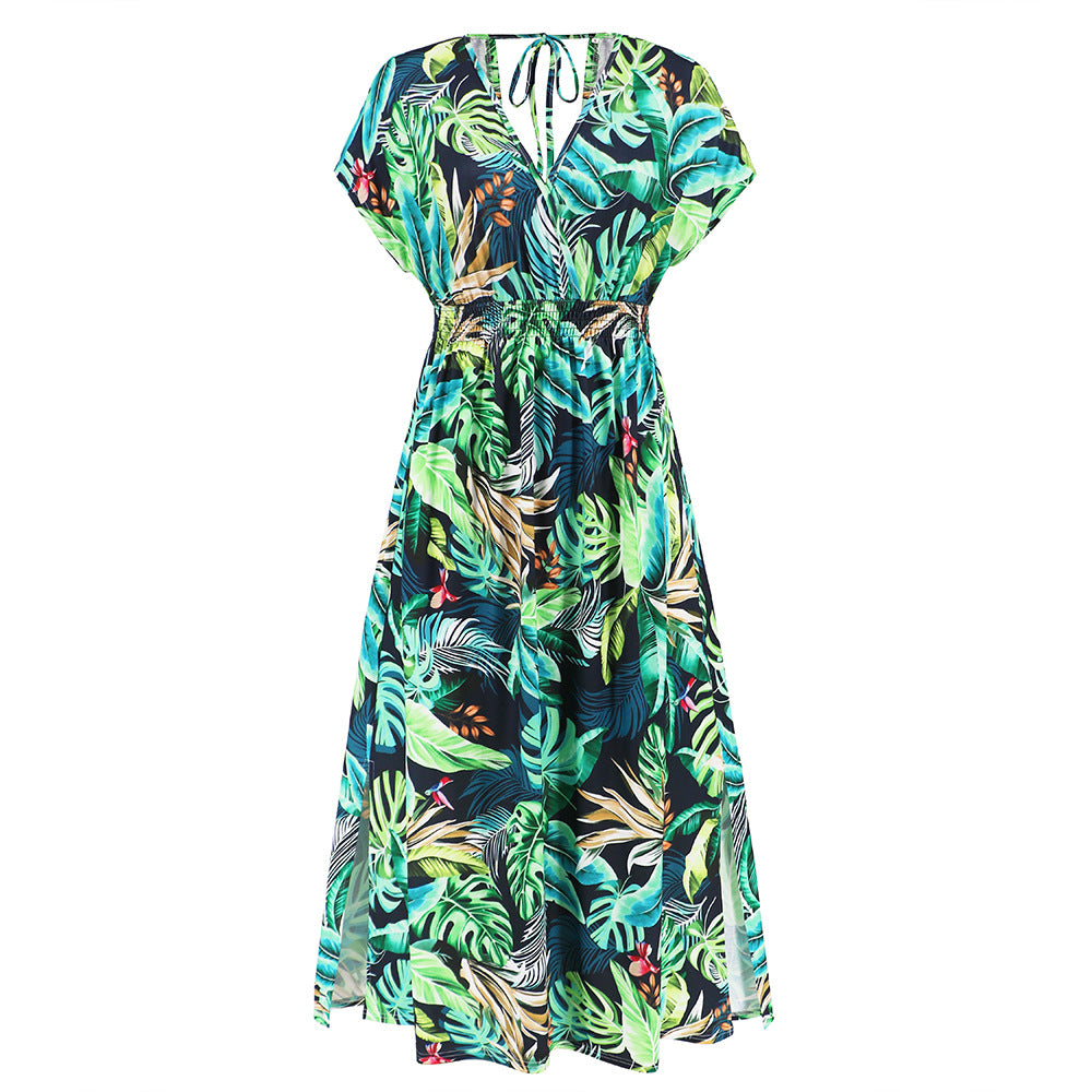 Relaxing Bat-Sleeves V-Neck Strap Dress For Women
