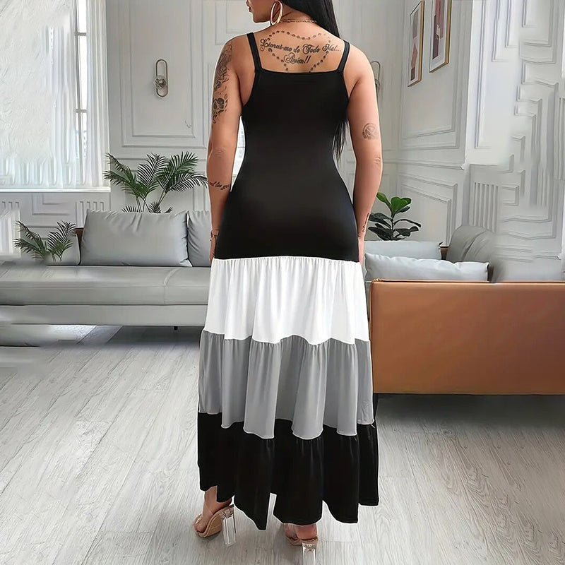 Colour-Block Spaghetti-Strap Maxi Dress - US Only