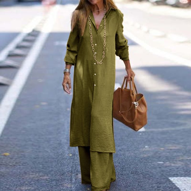 Casual Long-Sleeve Shirt + Long Trousers Suit For Women