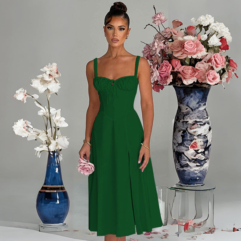 Casual Lace-Up Slim-Fit Slit Sling Dress