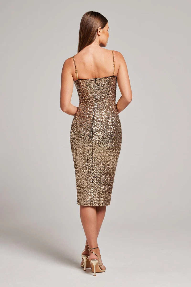 Sequins Off-the-Shoulder Tube Top Slim Fit Sheath Long Dress