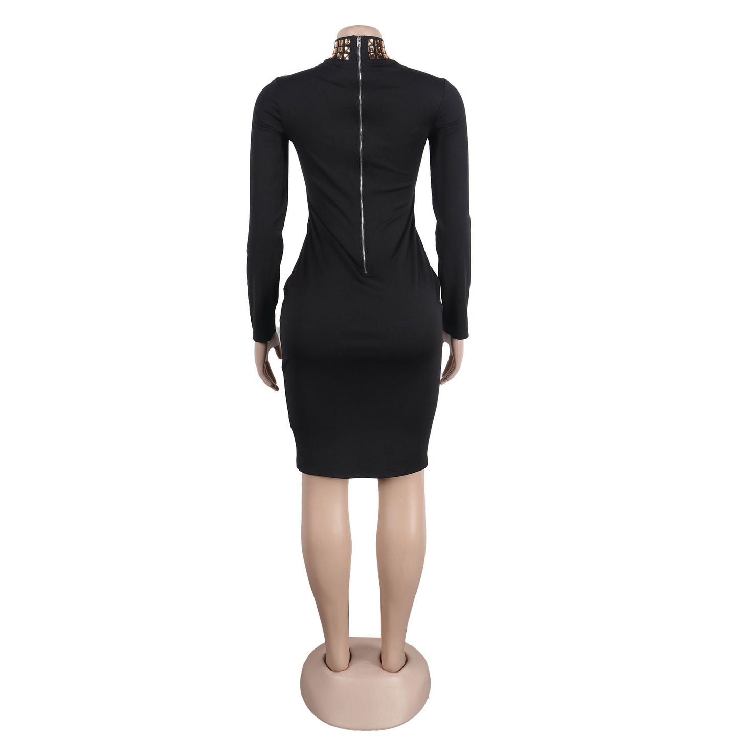 Tight Slim-Fit Rhinestone Stretch Midi Dress
