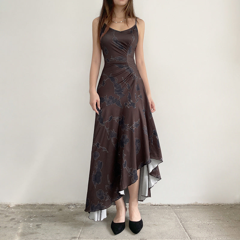 Beauty-Back Pleated High-Waist Sling Dress