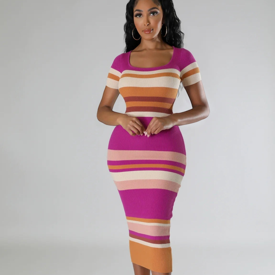Round-Neck Knitted Slim Short-Sleeve Dress