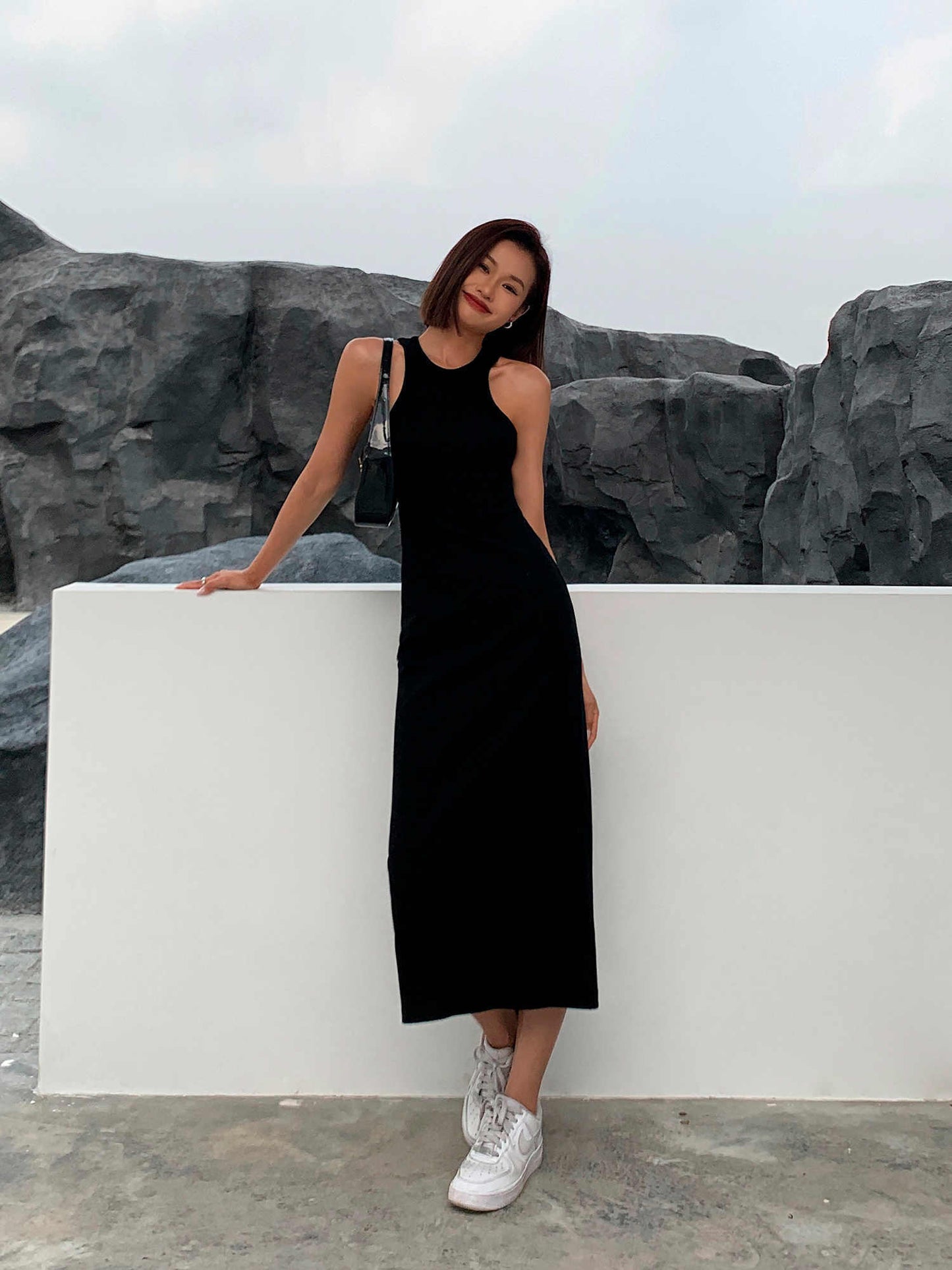 Black French Vest Long Dress