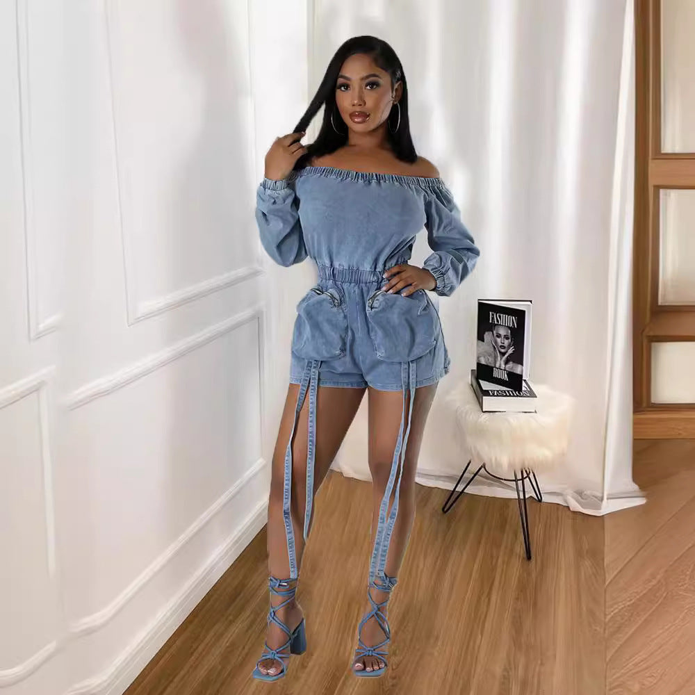 Wrapped-Chest Elastic-Waist Shorts Jumpsuit