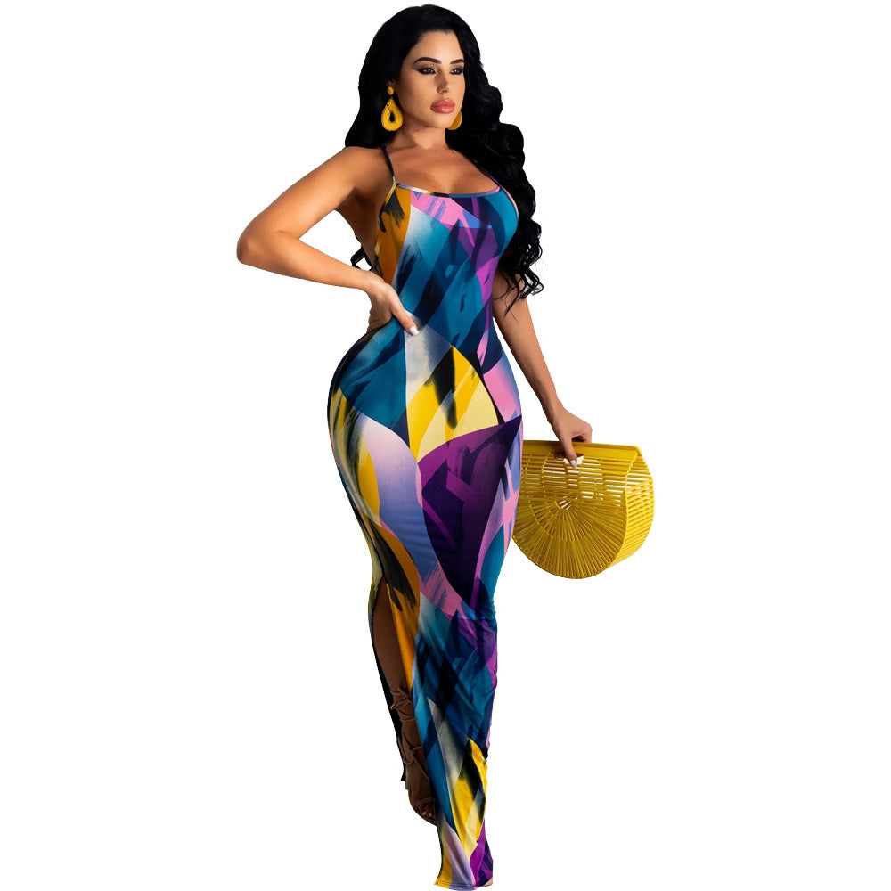 Slim Strap Painted Print Dress
