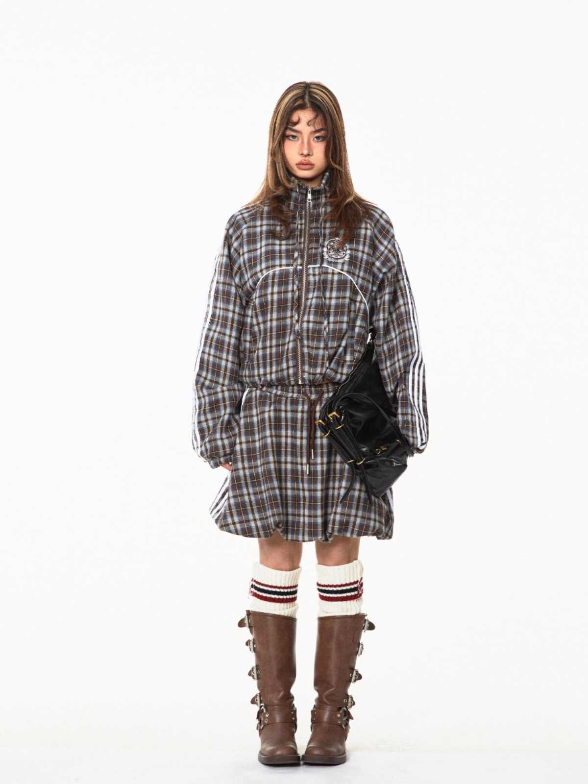 Hot Girl Plaid Stitching Mini Skirt