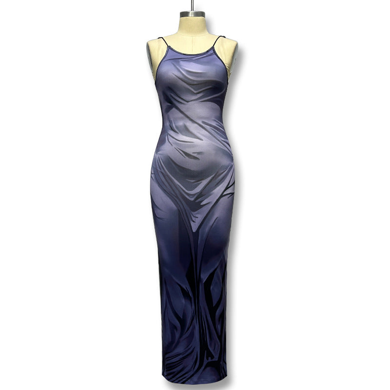 Hot Girl Close-Fitting Fashion Human Body Printing Slip Dress