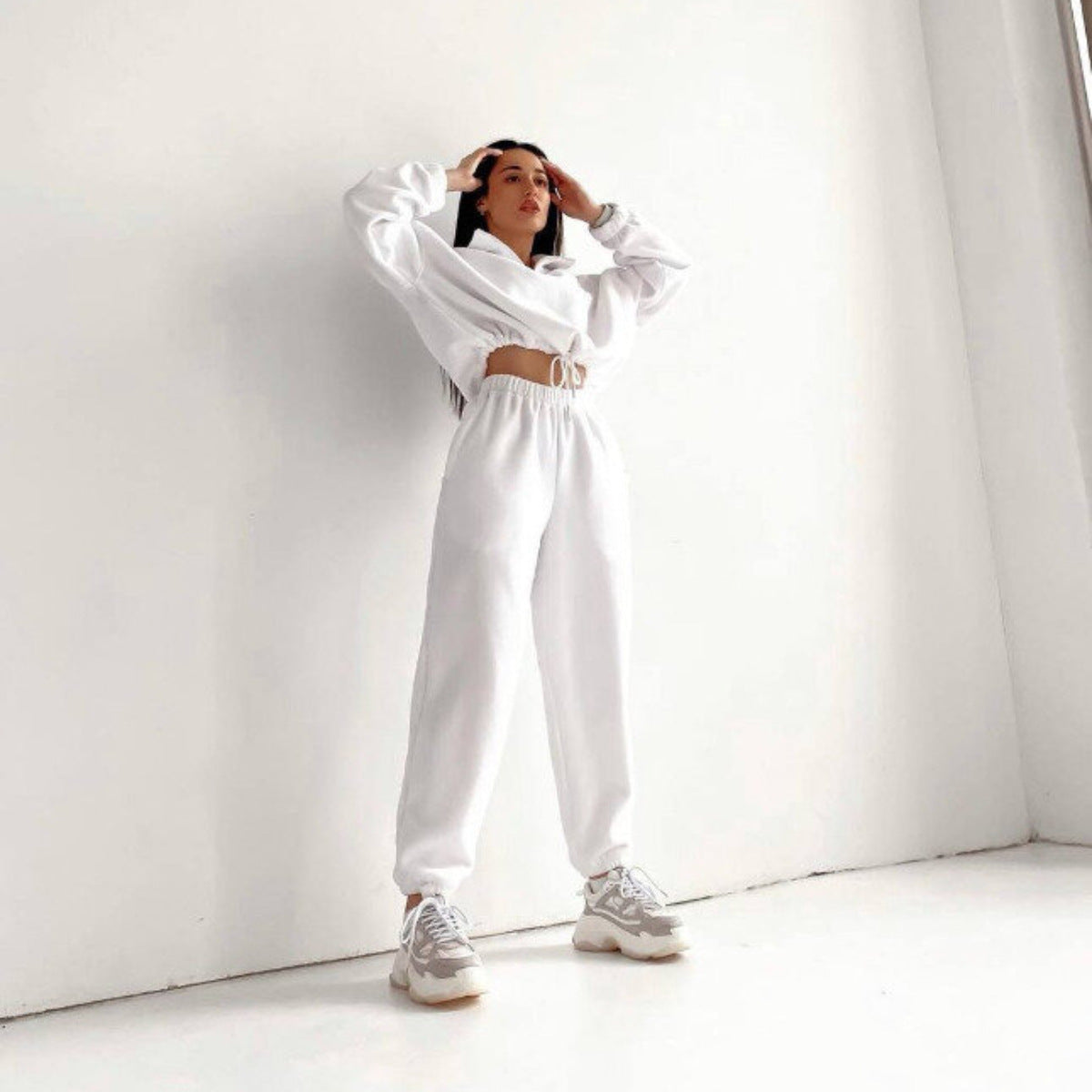 Loose Zipper Stand Up Collar Hoodie Two-piece Set