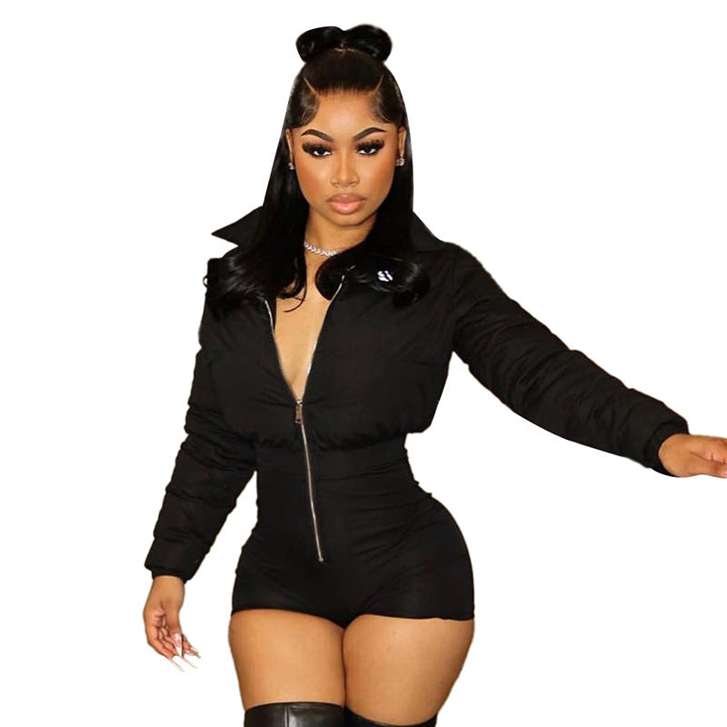Cotton-Padded Short Jacket Jumpsuit