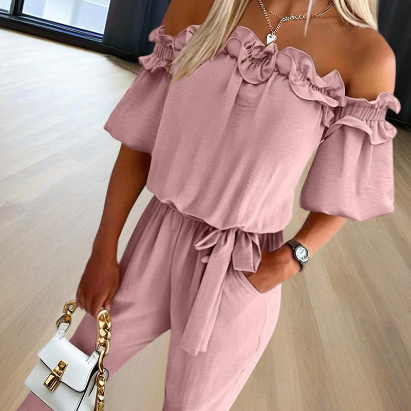 Elegant Ruffle-Sleeves Off-Shoulder Jumpsuit - US Only