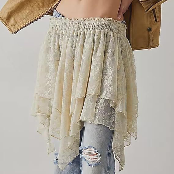 Pleated Frill Lace Layered Mini Skirt