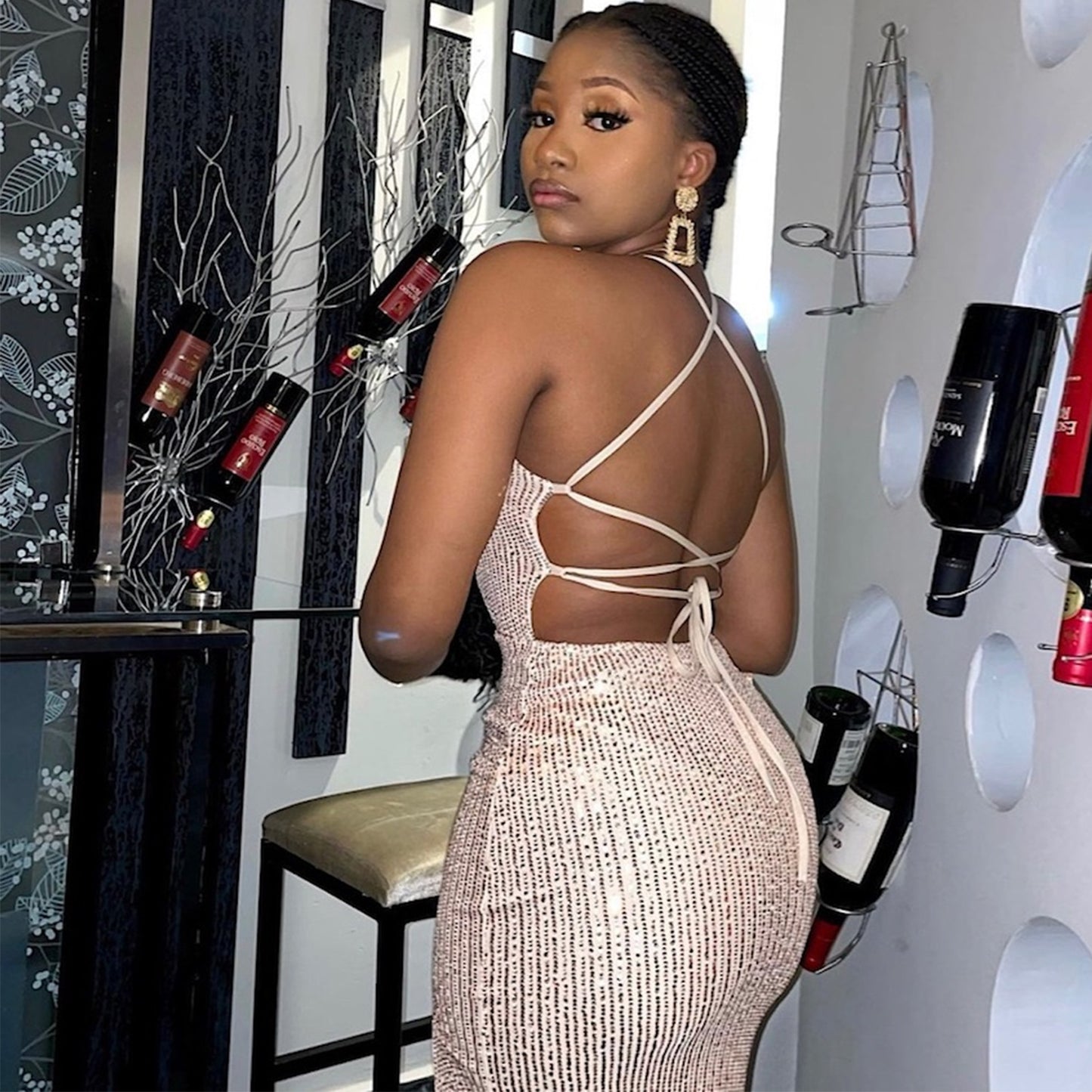 Backless Tied Split-Thigh Long Dress