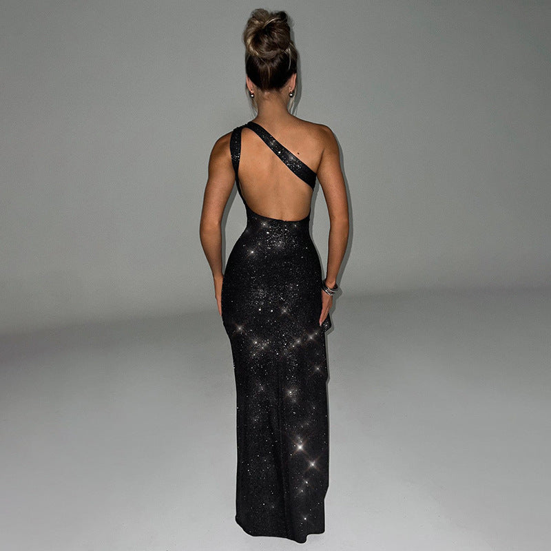Shiny Backless Dress For Women