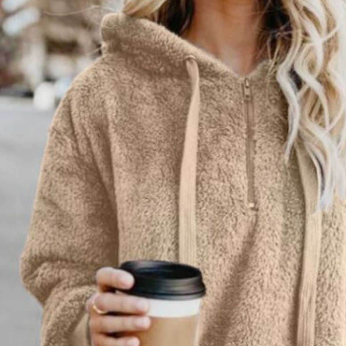 Quarter-Zip Drawstring Teddy Hoodie - US Only