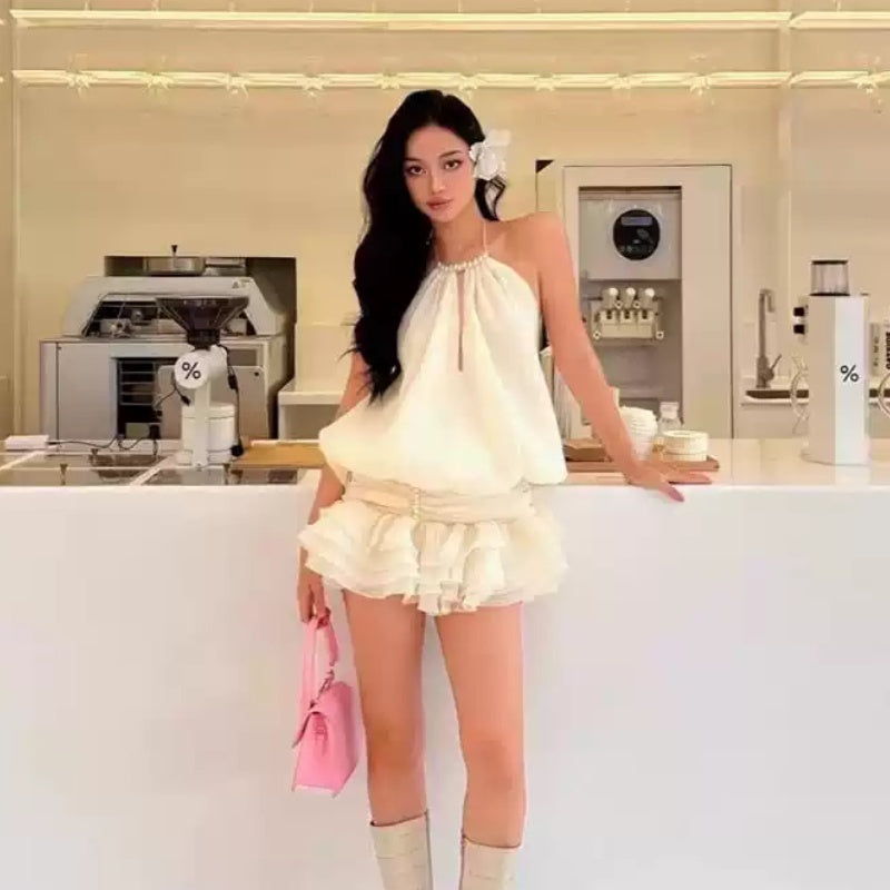 Fitted-Waist Bubble Skirt Mini Outfit