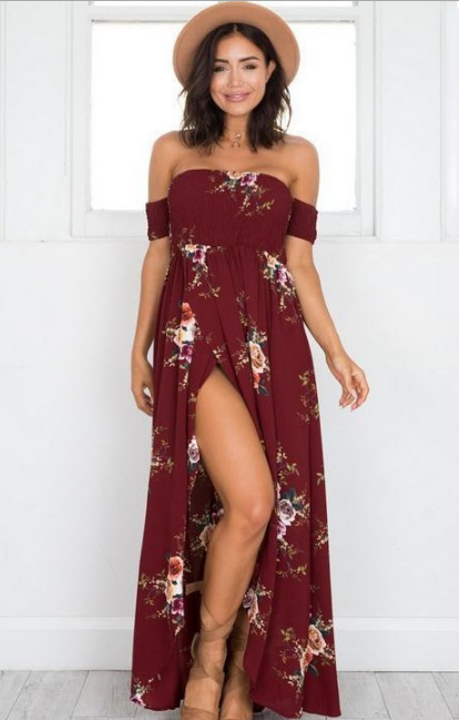 Boho-Style Off-Shoulder Beach Long Dress